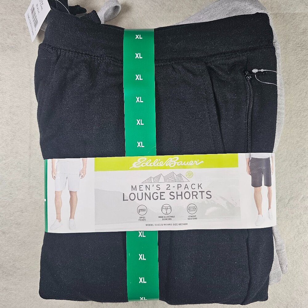 NEW Eddie Bauer 2 pack Men's Lounge Shorts Black and Gray - Size XL - Picture 2 of 3